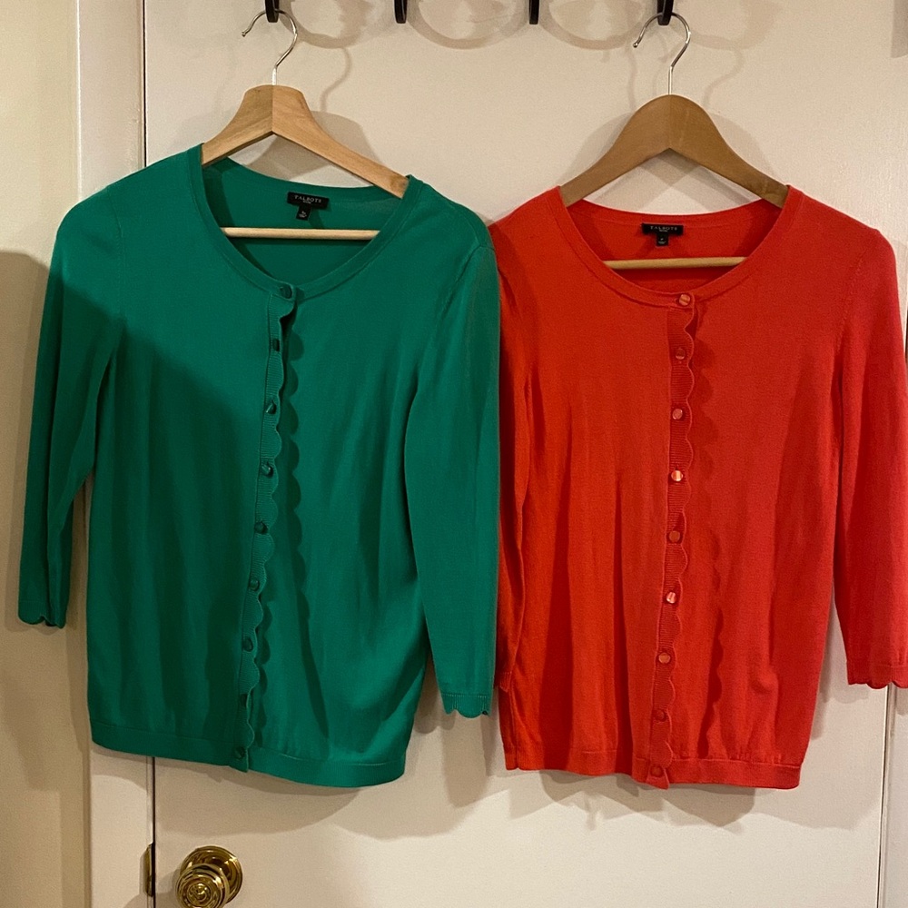 Talbots Green and Coral Cardigan Set